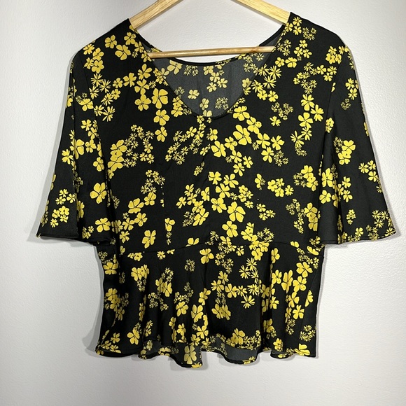 Who What Wear Black Yellow Floral Boho Blouse Size S - Picture 3 of 7